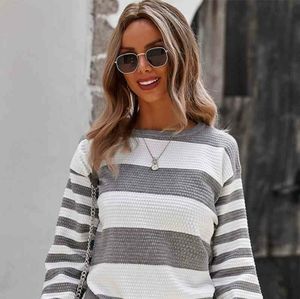 Striped Round Neck Thermal Sweater